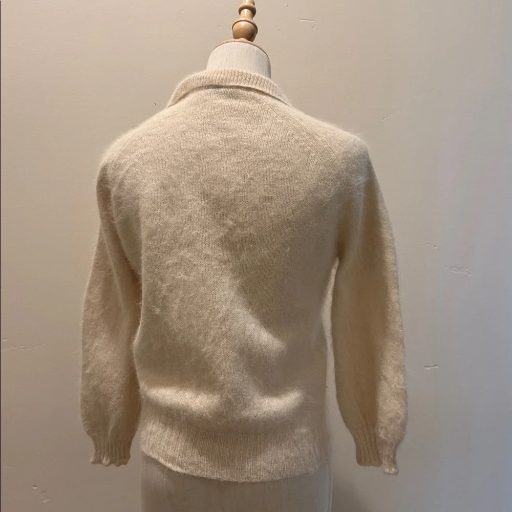 Vintage ivory French angora and lambswool button collared cardigan sweater - Picture 4 of 7